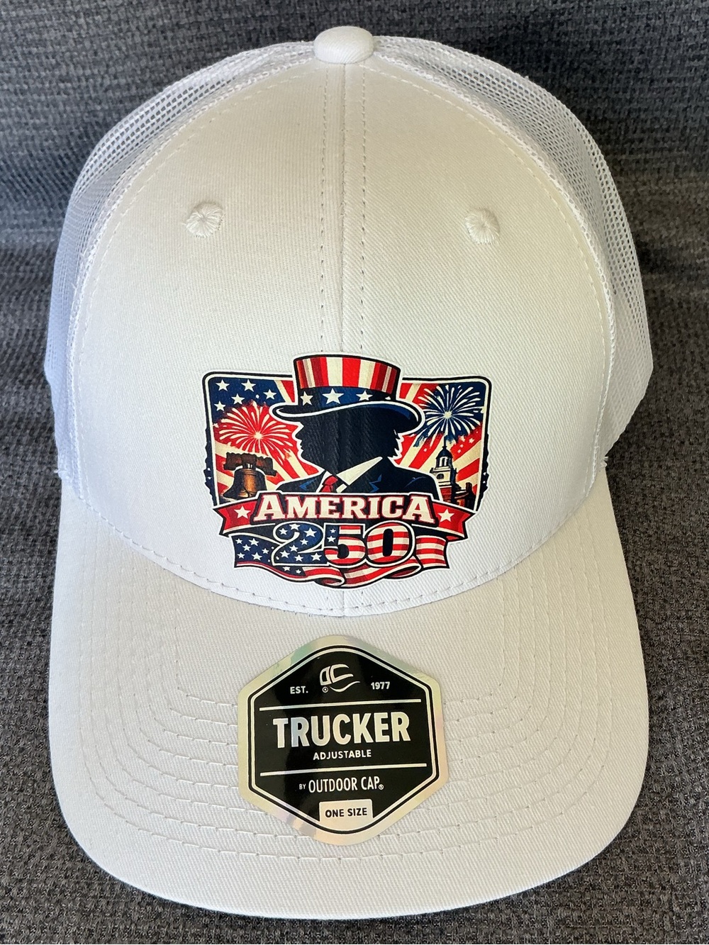Donald Trump America 250 Trucker Hat – Patriotic Fireworks Adjustable Mesh Back